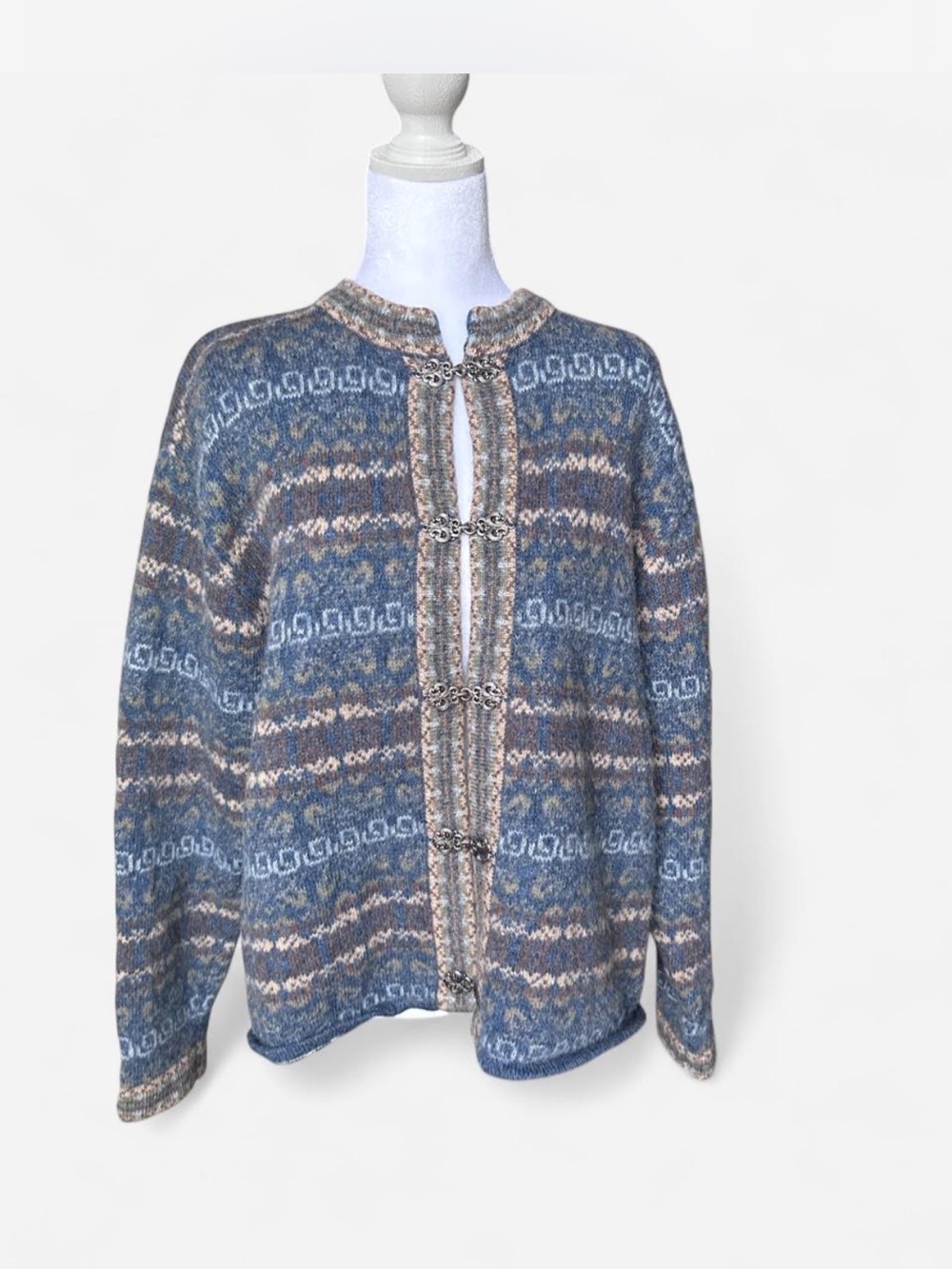 Vintage 100% Wool Norwegian Fair Isle Style Cardigan Cottagecore Carroll Reed